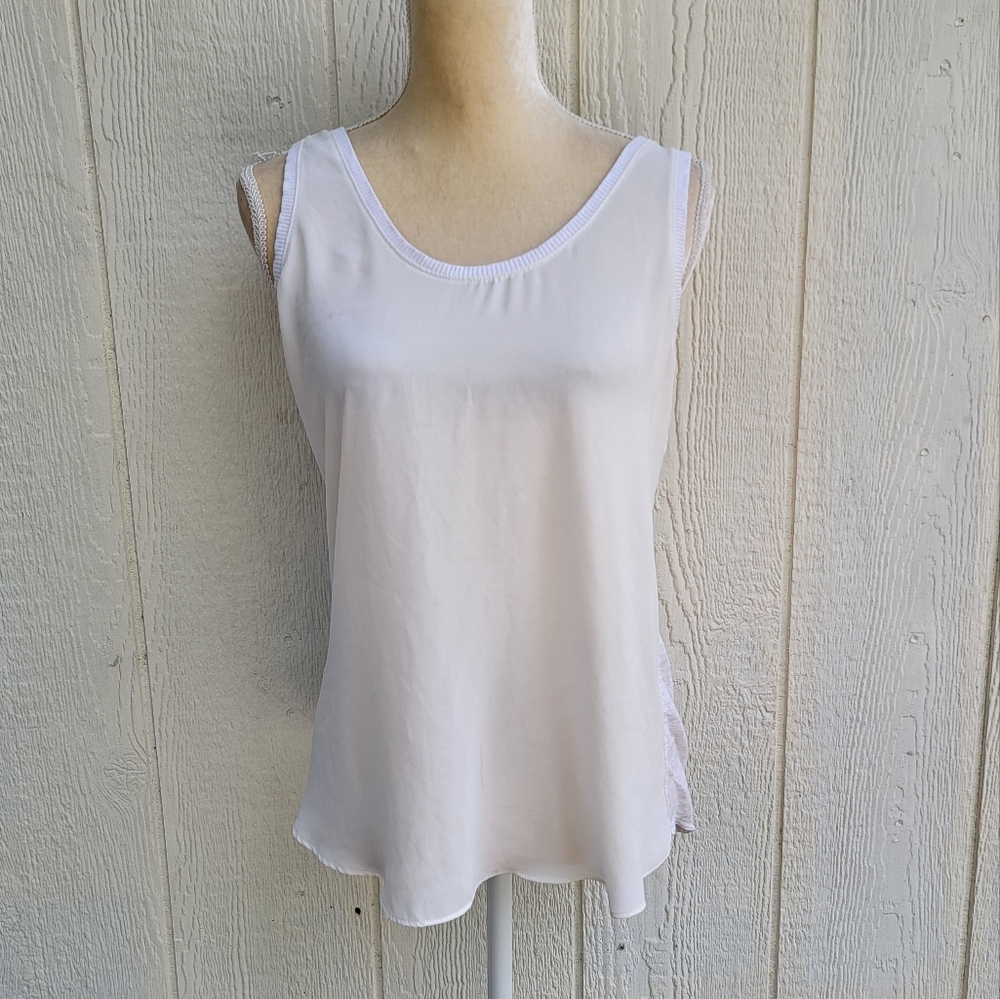lou & grey semi sheer white sleeveless top womens size small
